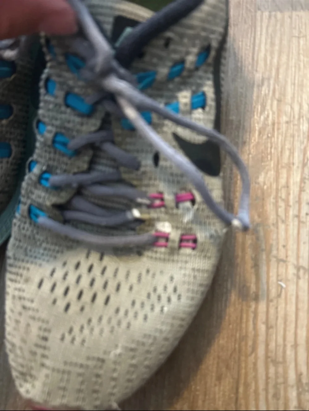 Nike Light Gray Knit Sneakers with Teal & Pink Accents